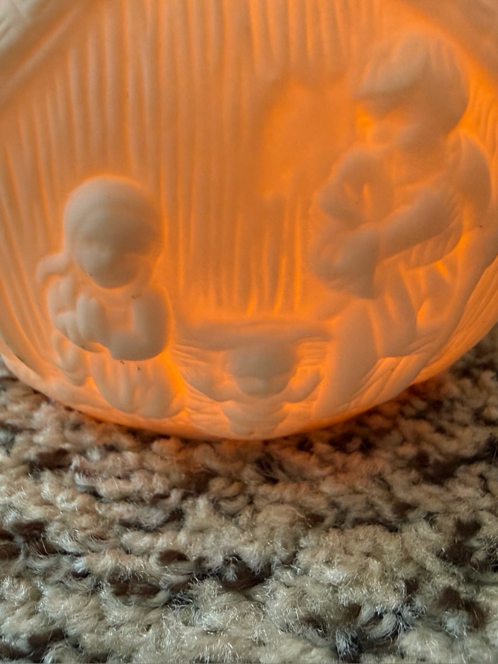 Light Up Nativity Scene with Stars Tan Round Christmas Ornament
